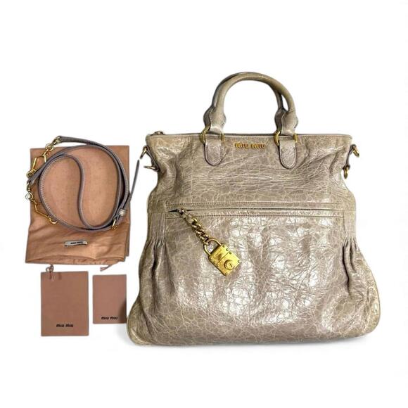 Miu Miu - Vintage Leather Handbag Gold Lock Charm - Picture 2 of 9